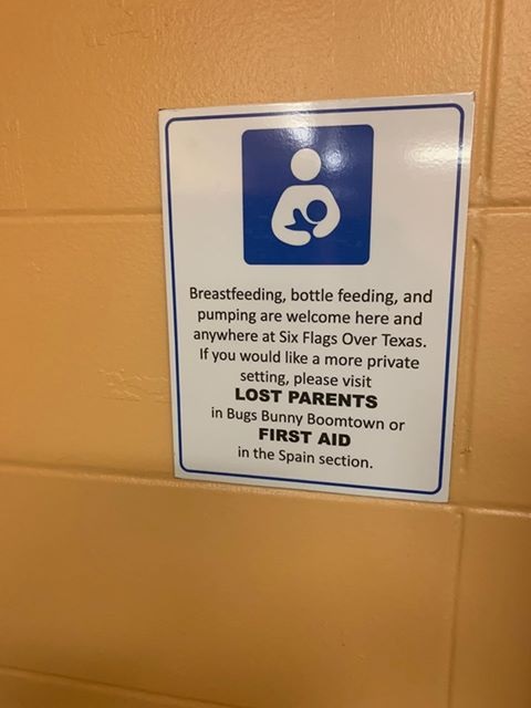 six flags over texas breastfeeding room sign